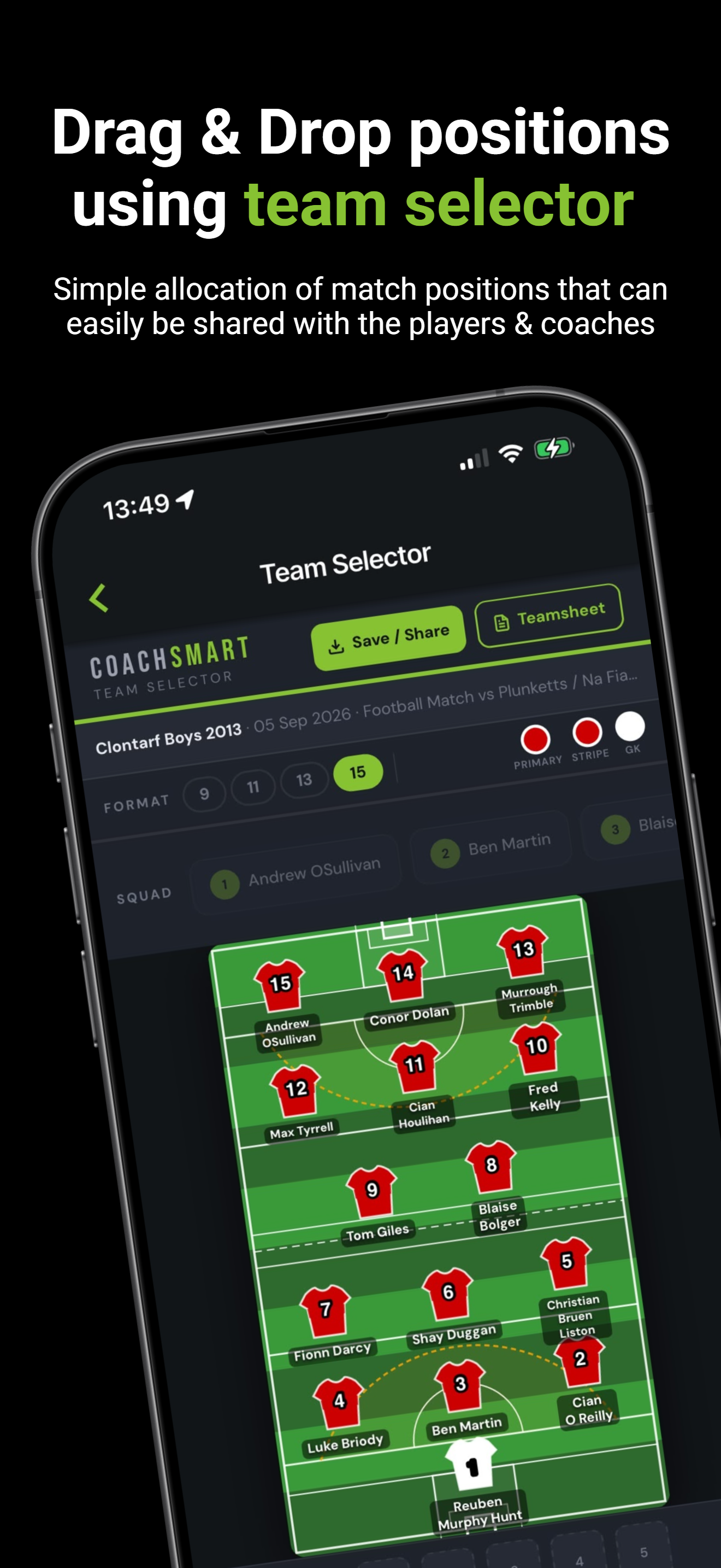 CoachSmart drag and drop team selector